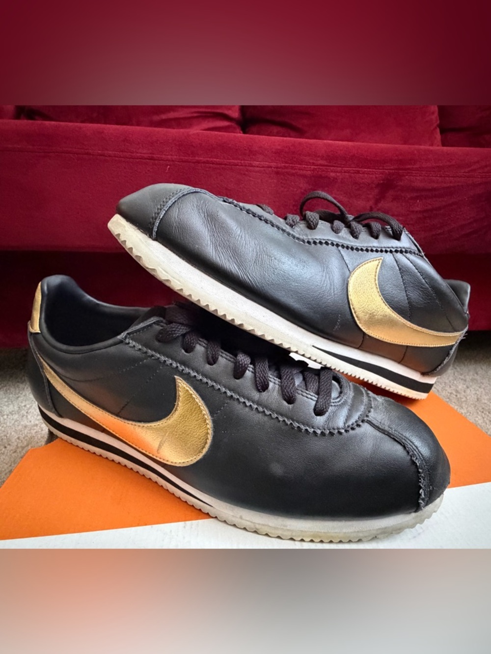 Nike Cortez ‘72 OG Basic Leather Black White Gold 902801-002 Mens Size 13
